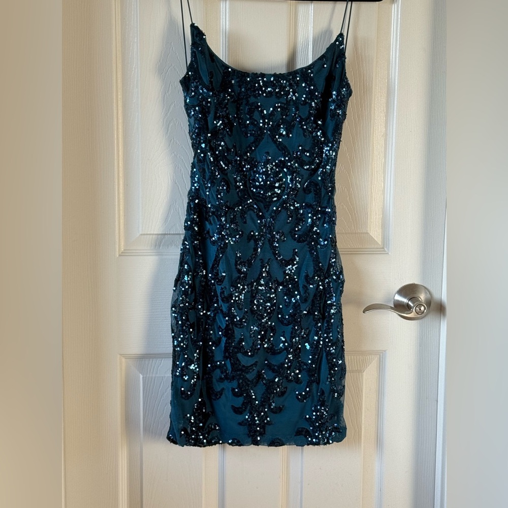 B Darlin Teal Sequin Mini Dress